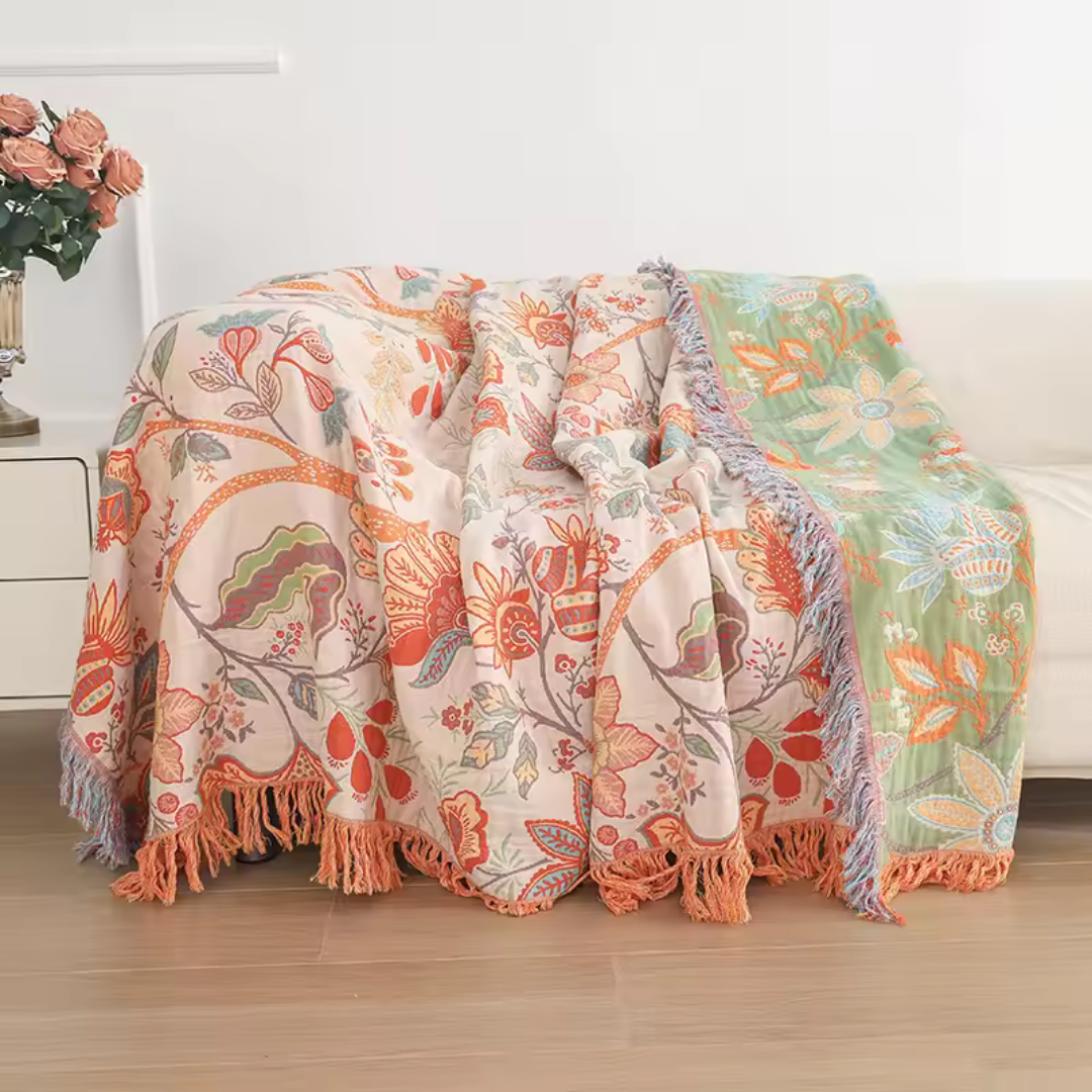 Reversible Cotton Floral Boho Blanket