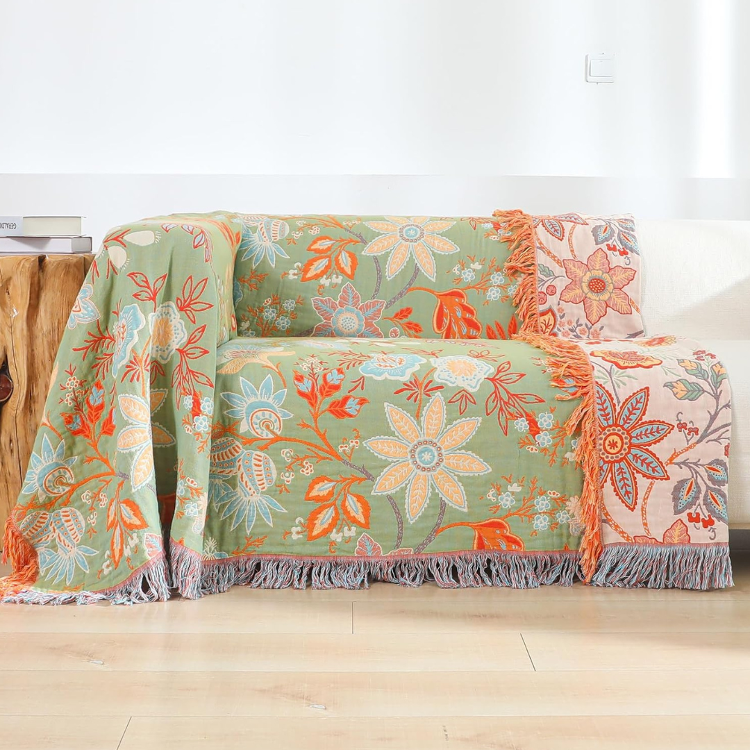 Reversible Cotton Floral Boho Blanket