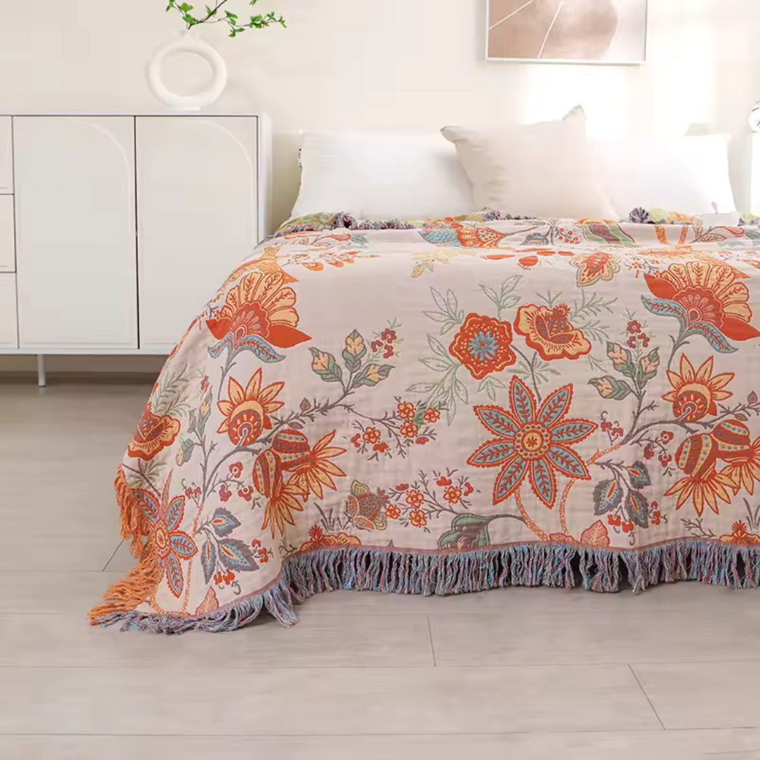 Reversible Cotton Floral Boho Blanket