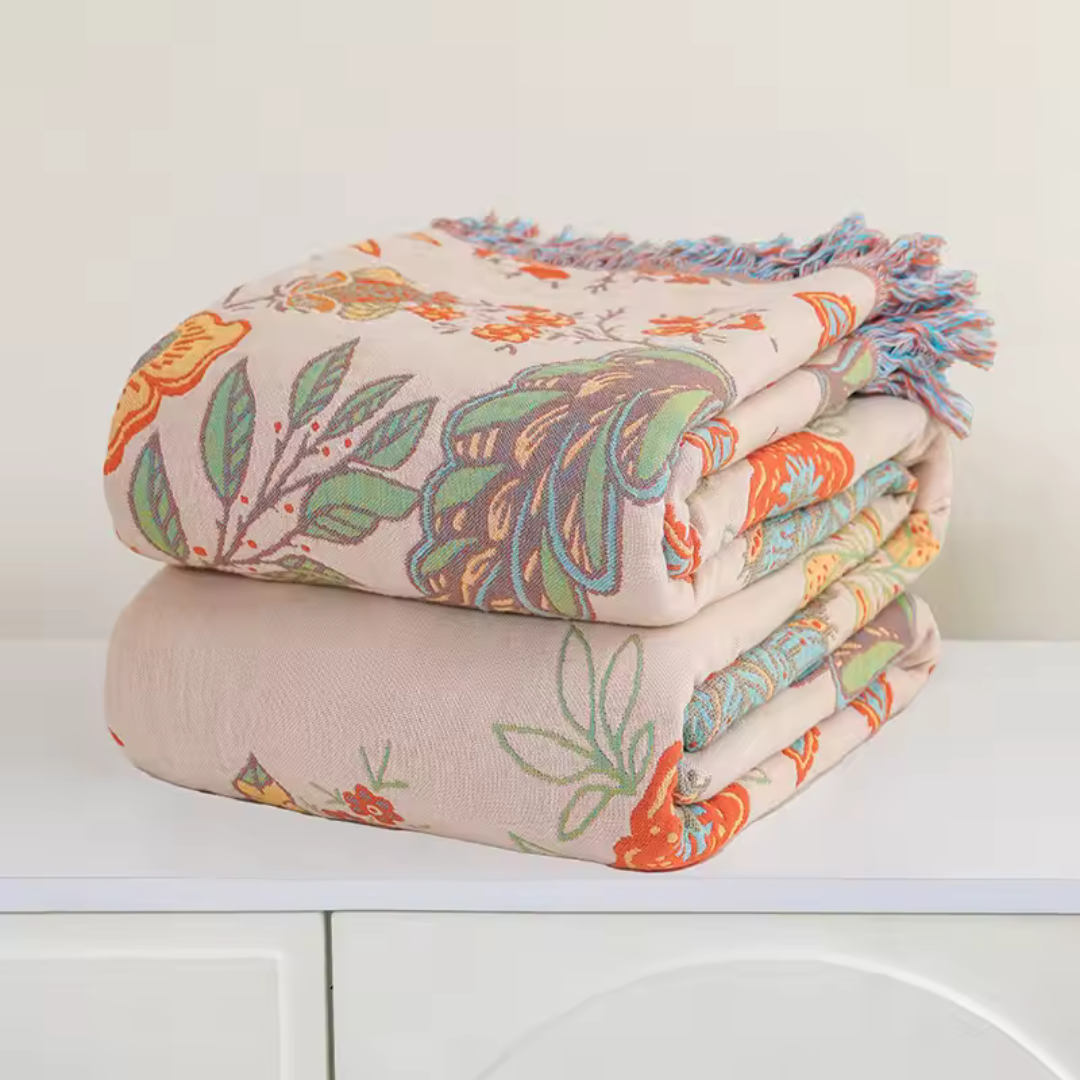 Reversible Cotton Floral Boho Blanket